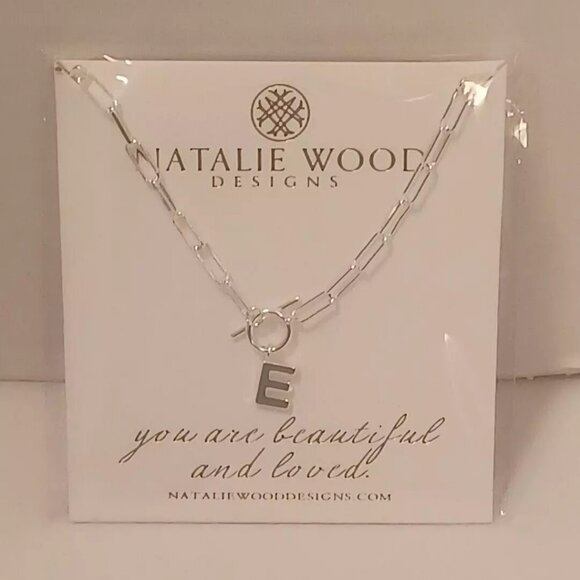 Natalie Wood Designs Toggle Initial Letter E Necklace 18” Silver Plated NEW - Picture 1 of 4